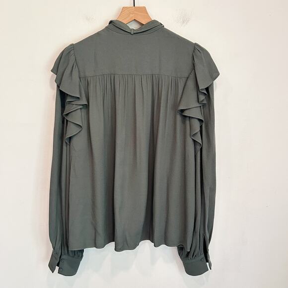 Ulla Johnson Tabitha Ruffle Button Up Blouse Green Size 8 - Picture 8 of 11